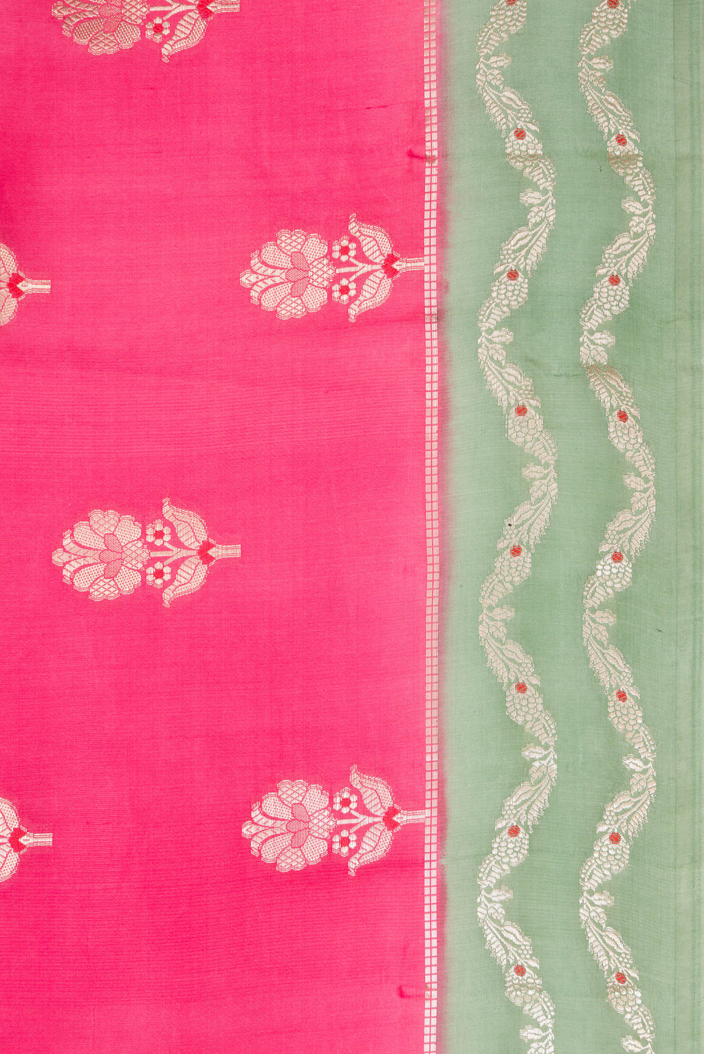Border image of Pink Dual Tone Tussar Silk Saree with Zari Butta on the body and Zari Border. 