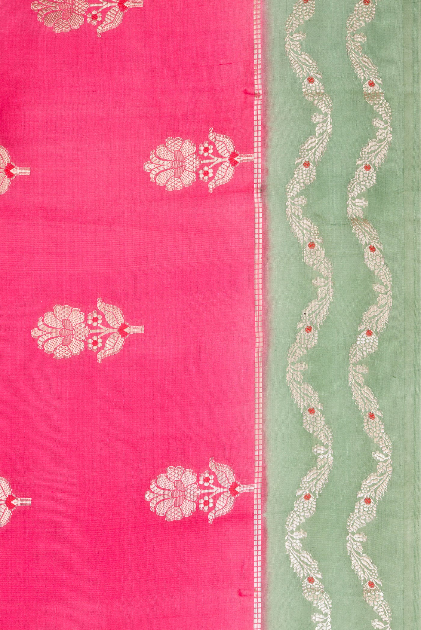 Border image of Pink Dual Tone Tussar Silk Saree with Zari Butta on the body and Zari Border. 