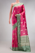Pink Dual Tone Tussar Silk Saree with Zari Butta on the body and Zari Border.  displayed on a mannequin