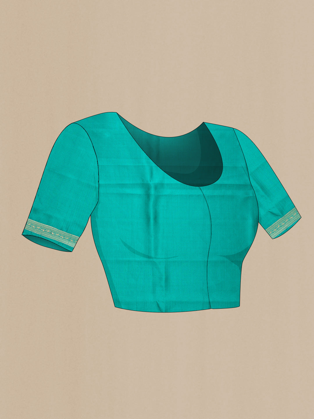 Close up image of the blouse of Rose Gold Dual Tone Tussar Silk Saree with Zari Butta on the body and Zari Border. 