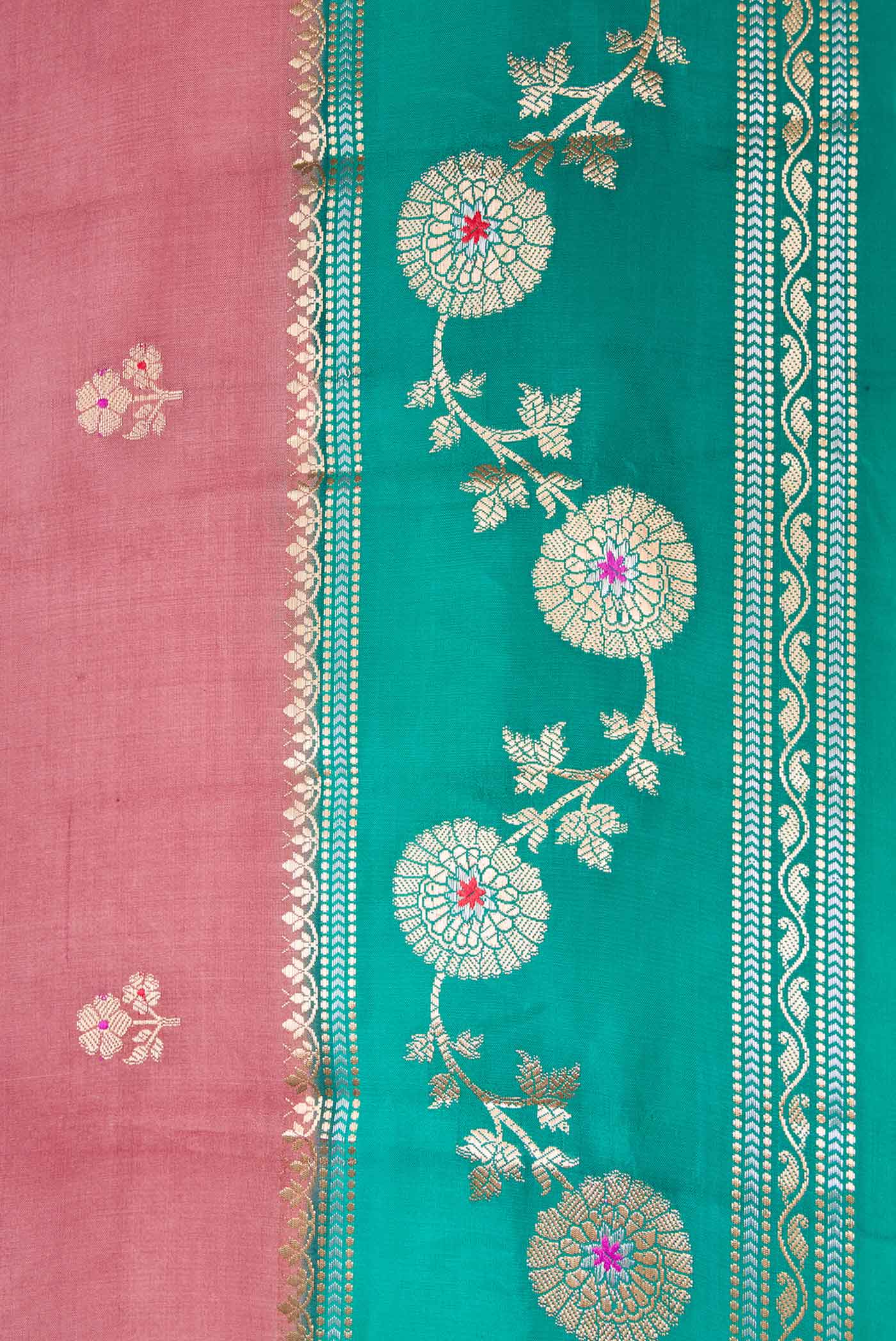Border image of Rose Gold Dual Tone Tussar Silk Saree with Zari Butta on the body and Zari Border. 