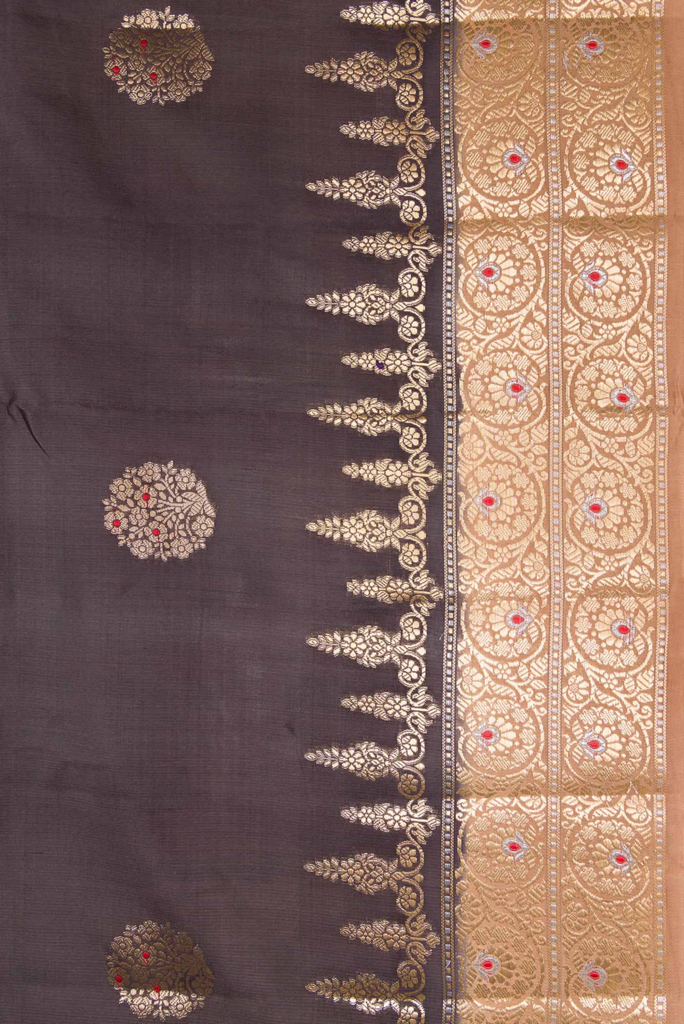Border image of Coffee Brown Dual Tone Tussar Silk Saree with Zari Butta on the body and Zari Border. 