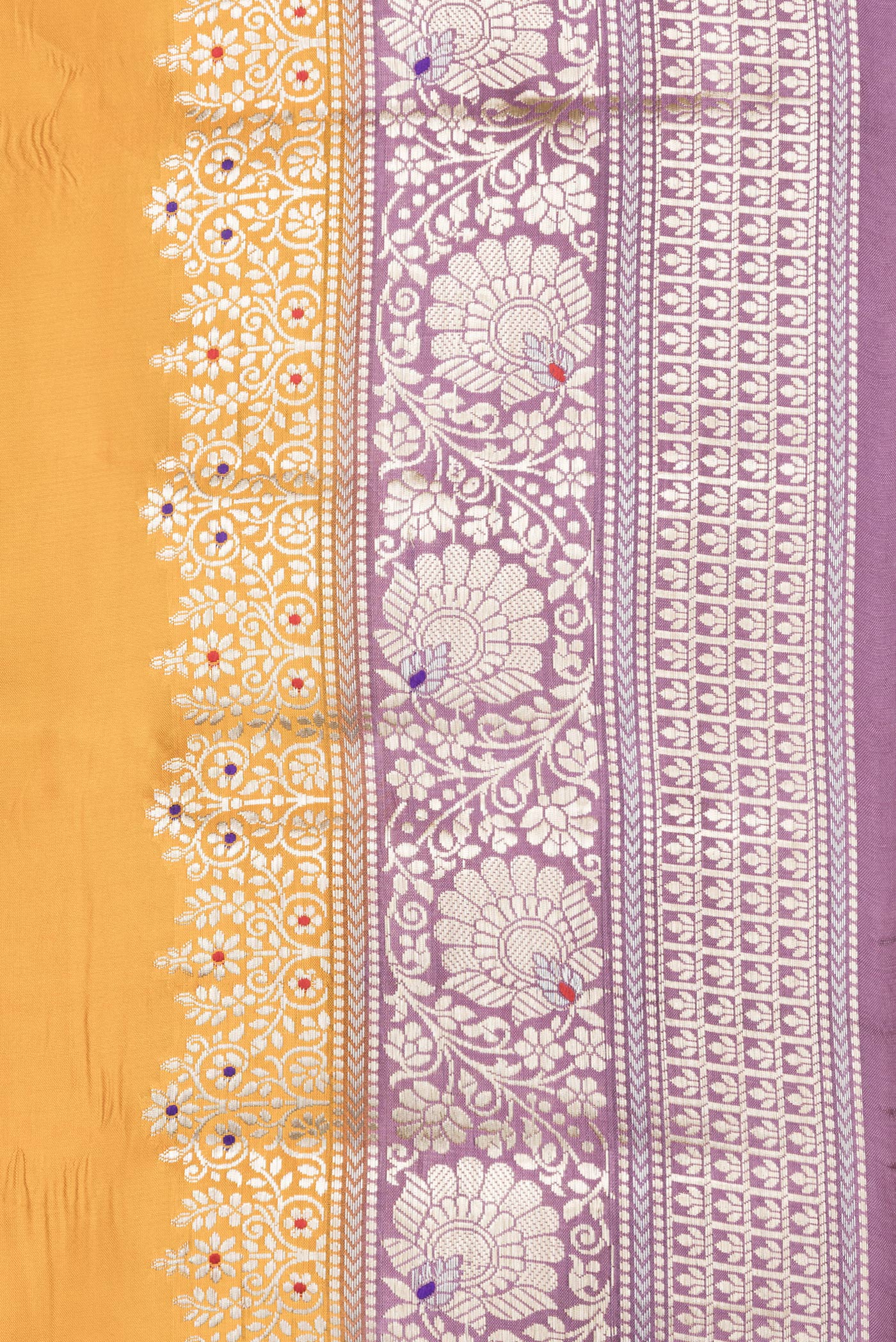 Border image of Mustard Dual Tone Tussar Silk Saree with Zari Butta on the body and Fancy Border. 