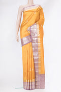 Mustard Dual Tone Tussar Silk Saree with Zari Butta on the body and Fancy Border.  displayed on a mannequin