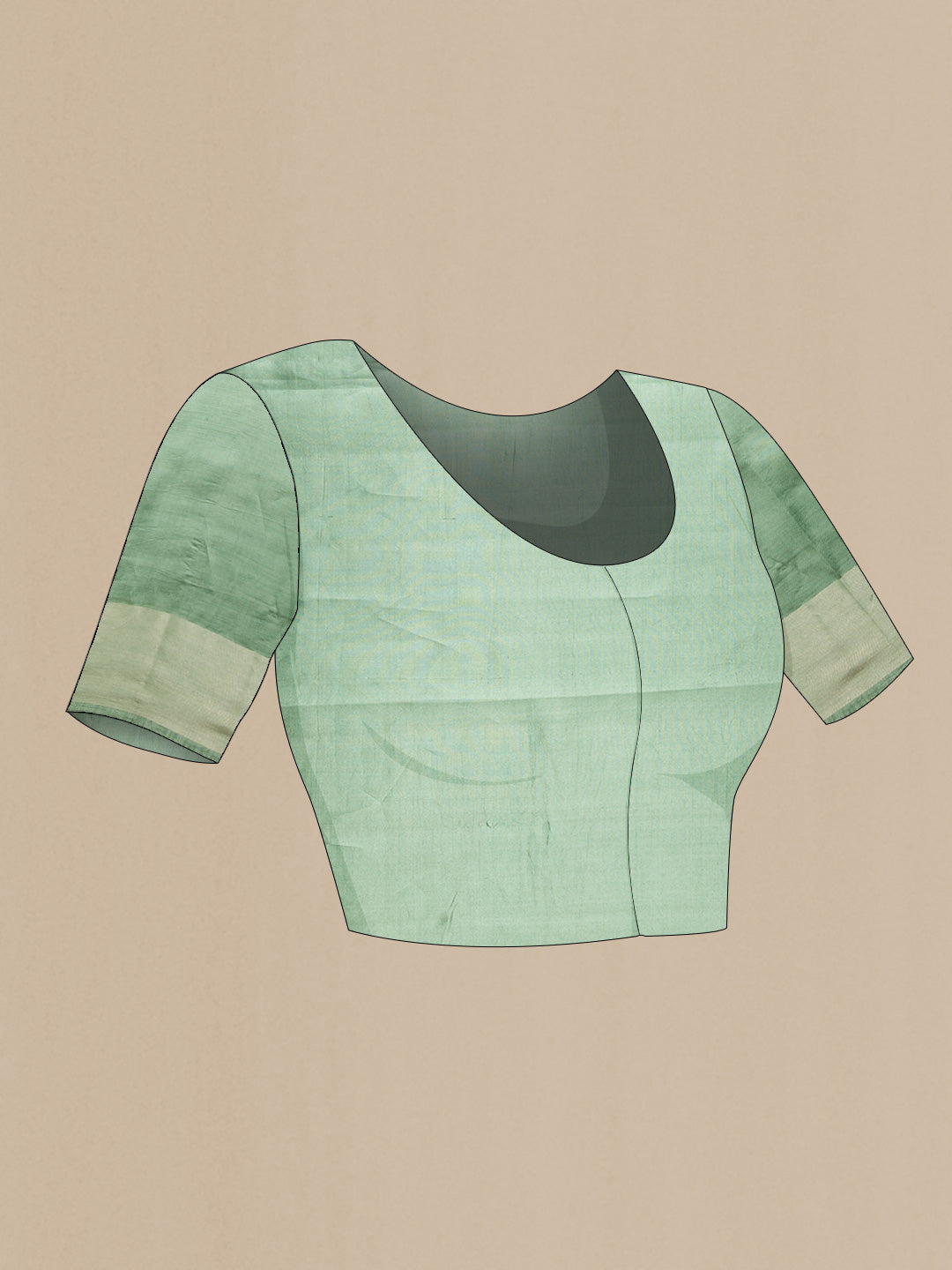 Close up image of the blouse of Peacock Blue Dual Tone Tussar Silk Saree with Checked design on the body and Zari Border. 