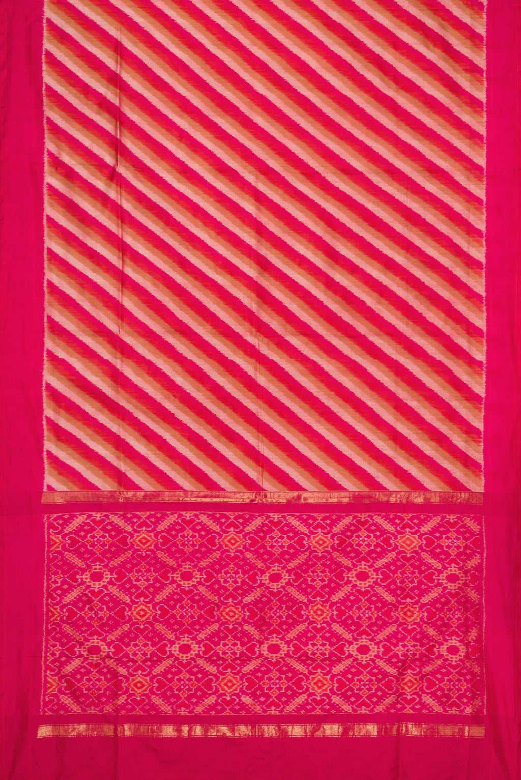 Flat view of Pink Dual Tone Double Ikat Saree with Ikat Print on the body and Plain Border. 