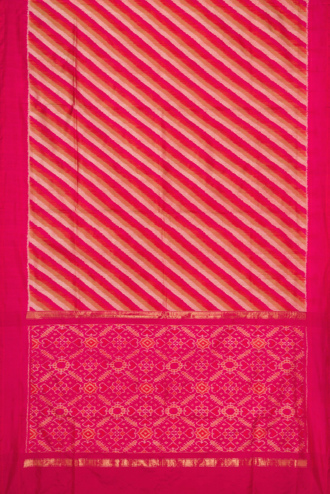 Flat view of Pink Dual Tone Double Ikat Saree with Ikat Print on the body and Plain Border. 