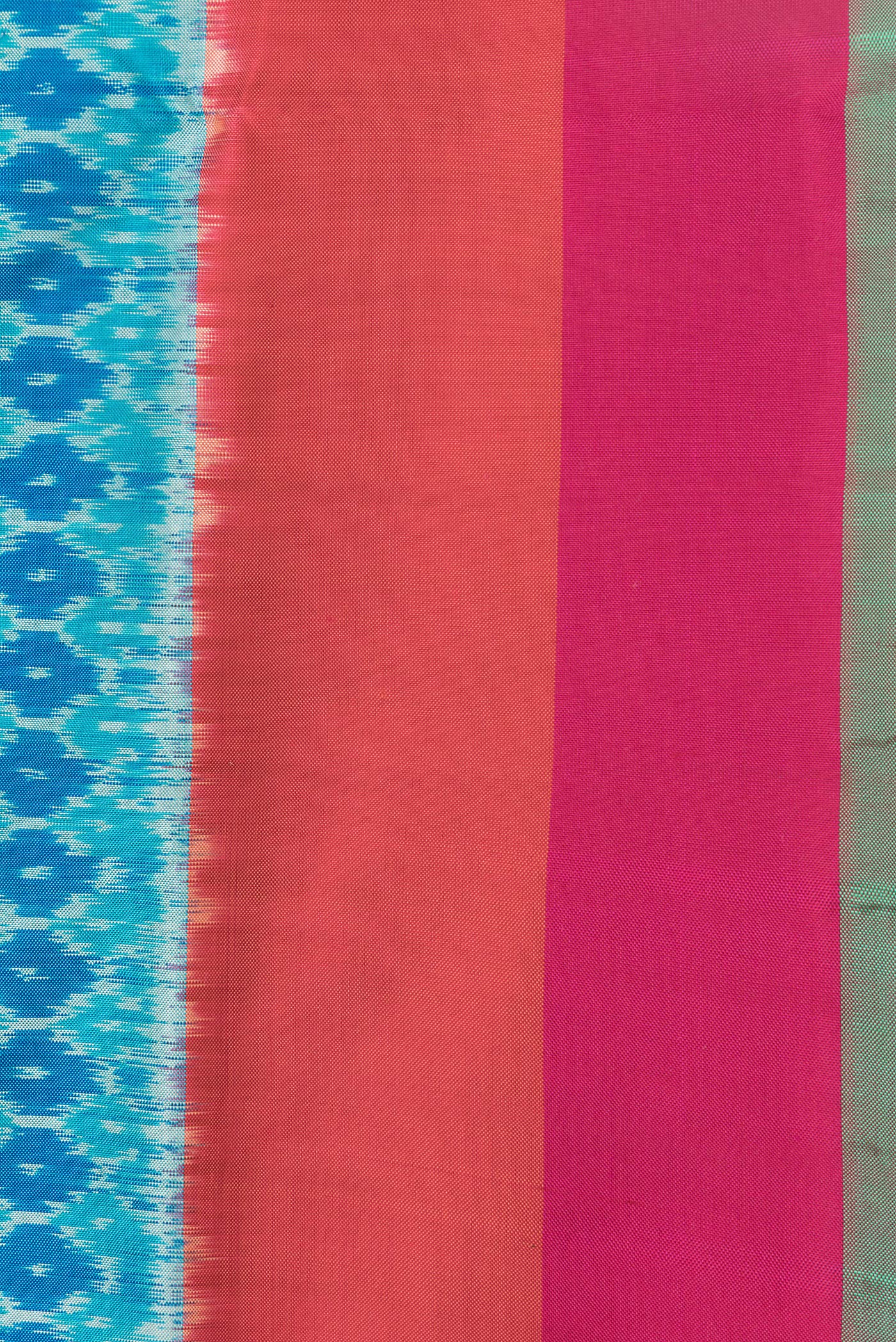 Border image of Sky Blue Dual Tone Double Ikat Saree with Ikat Print on the body and Plain Border. 