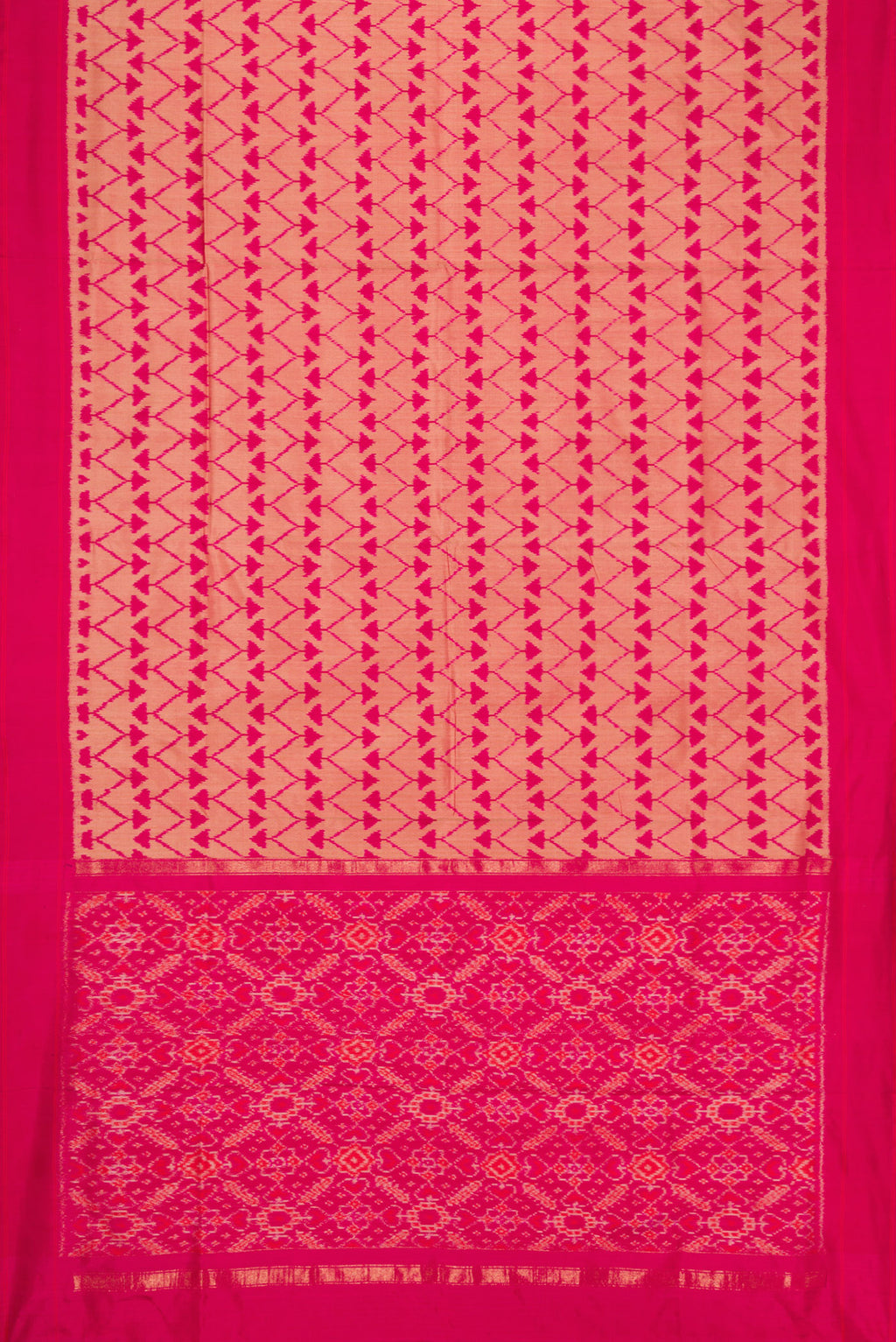 Flat view of Pink Dual Tone Double Ikat Saree with Ikat Print on the body and Plain Border. 