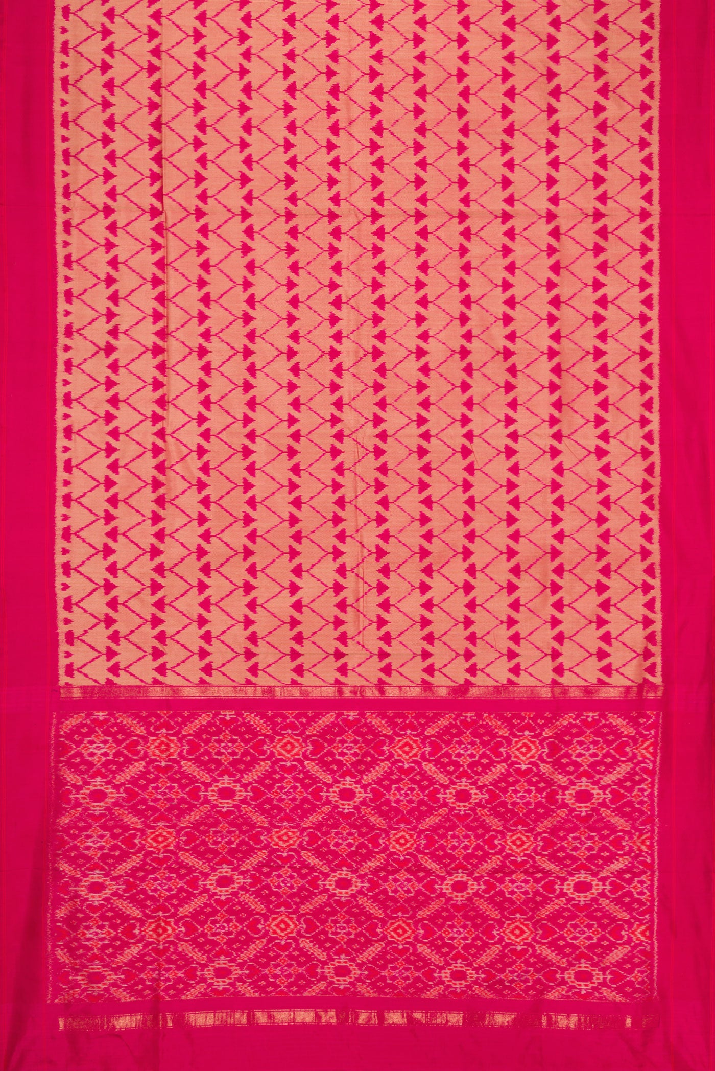 Flat view of Pink Dual Tone Double Ikat Saree with Ikat Print on the body and Plain Border. 