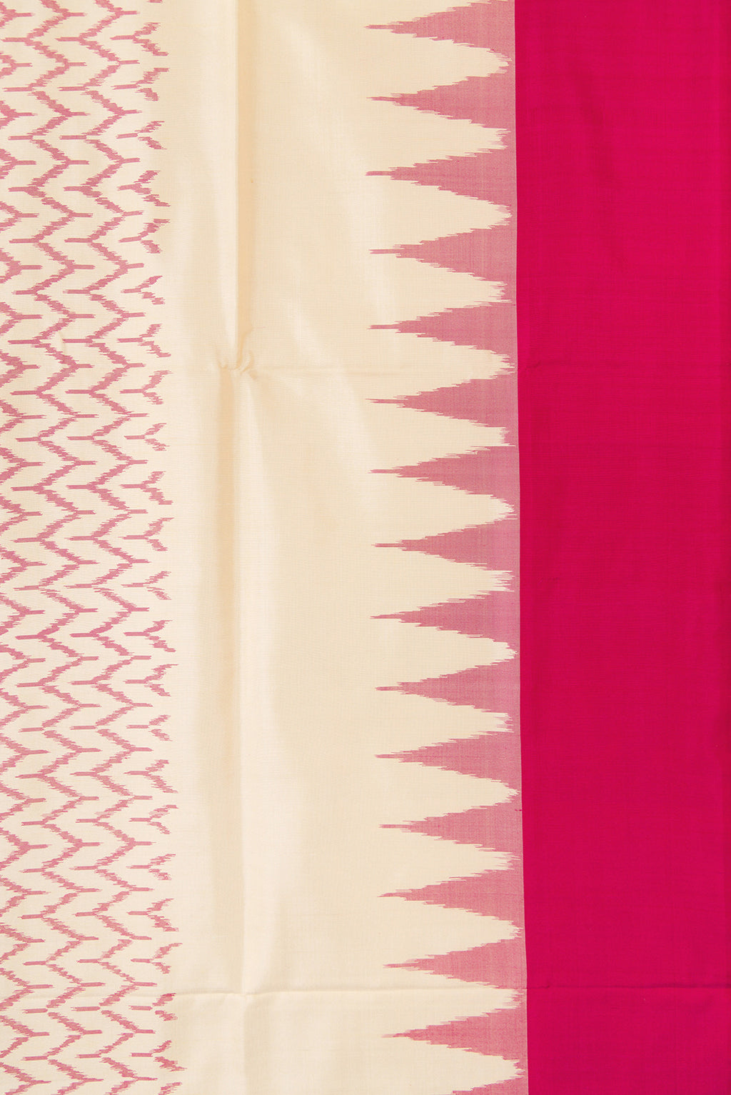 Border image of Off White Dual Tone Double Ikat Saree with Ikat Print on the body and Temple Border. 