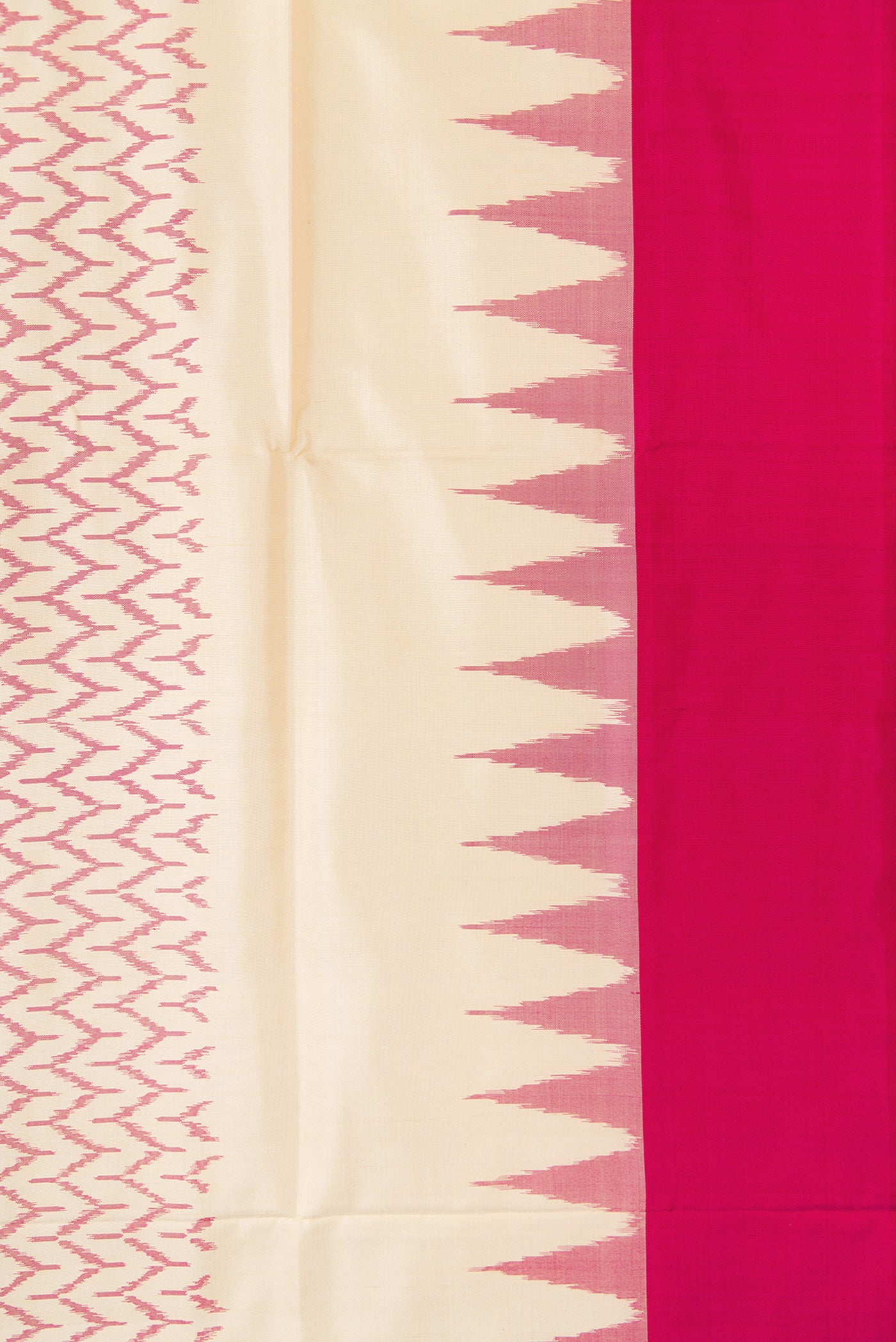 Border image of Off White Dual Tone Double Ikat Saree with Ikat Print on the body and Temple Border. 