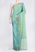 Green Dual Tone Double Ikat Saree with Ikat Print on the body and Plain Border.  displayed on a mannequin