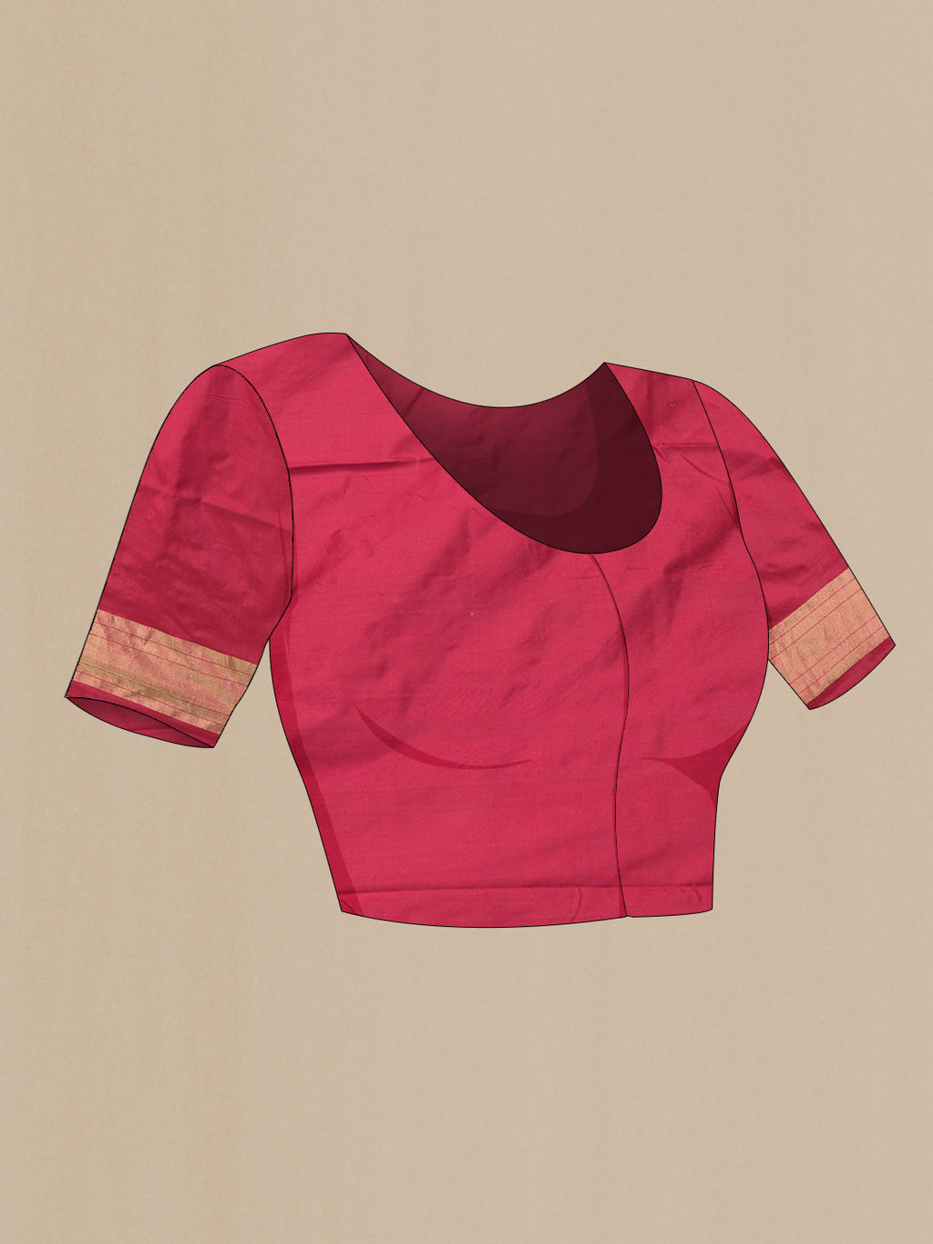 Close up image of the blouse of Maroon Dual Tone Double Ikat Saree with Ikat Print on the body and Plain Border. 