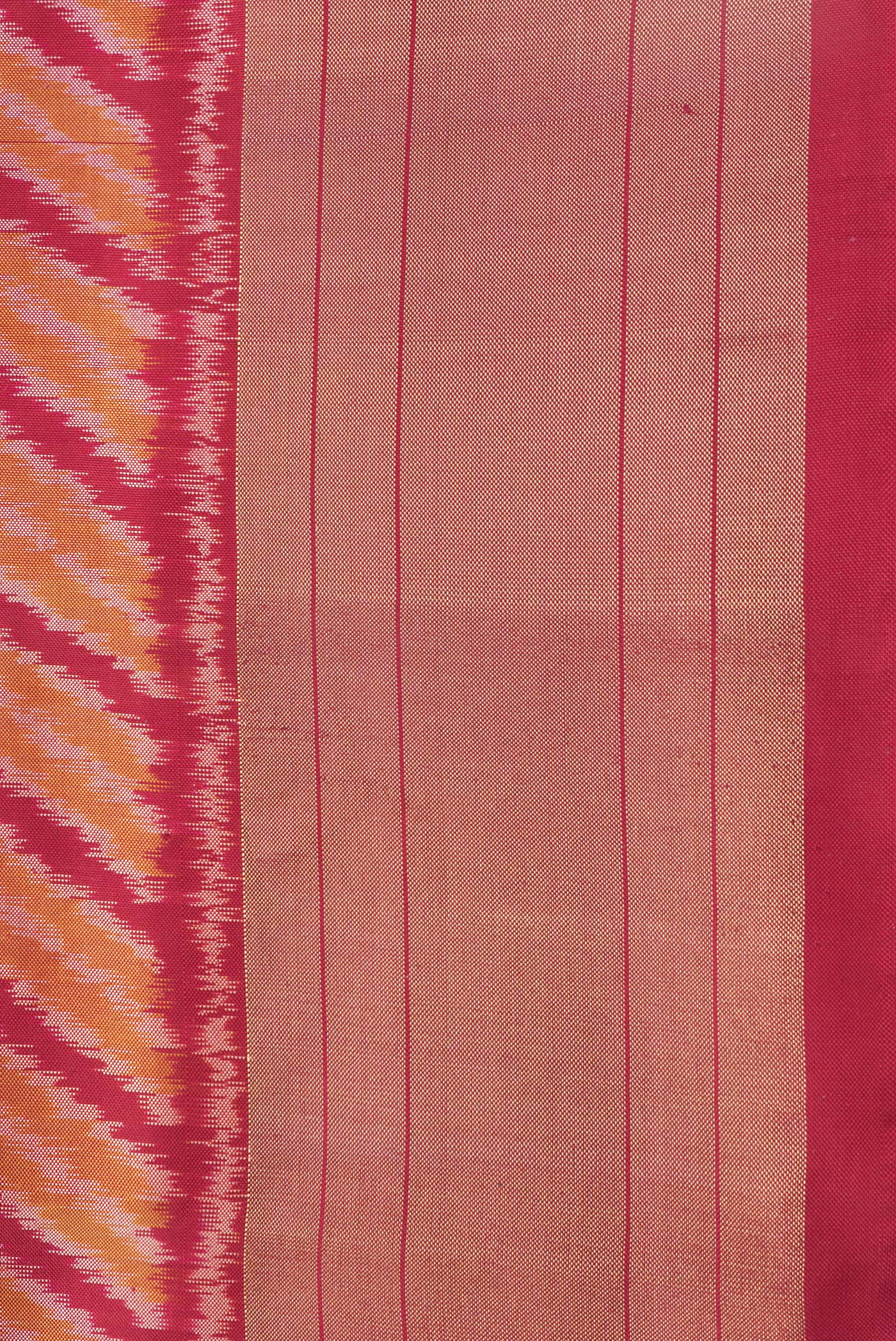 Border image of Maroon Dual Tone Double Ikat Saree with Ikat Print on the body and Plain Border. 