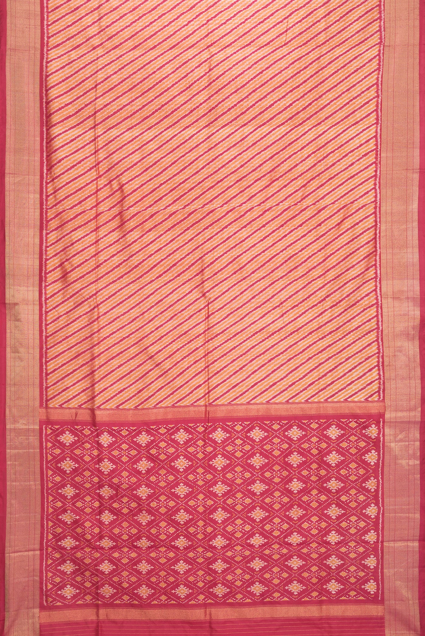 Flat view of Maroon Dual Tone Double Ikat Saree with Ikat Print on the body and Plain Border. 