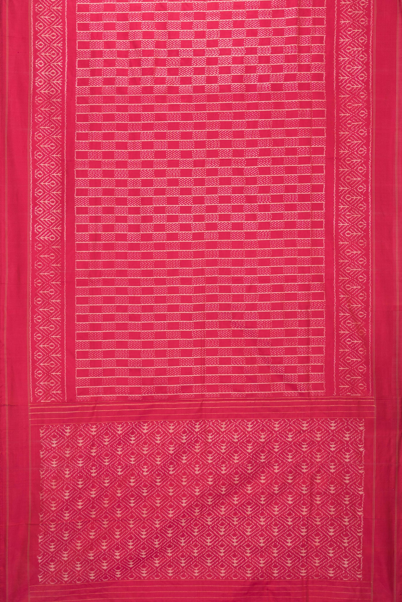Flat view of Pink Dual Tone Double Ikat Saree with Ikat Print on the body and Plain Border. 