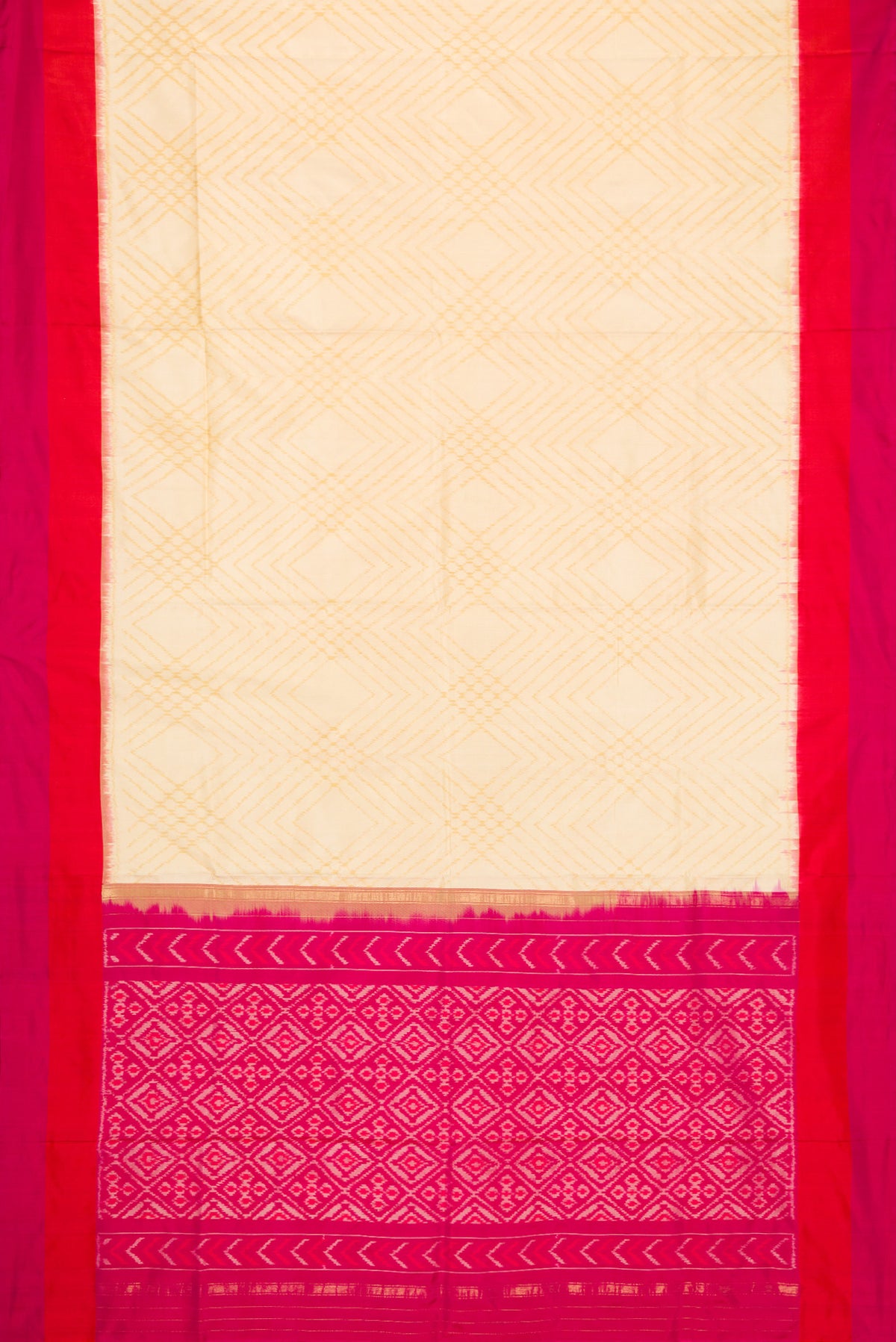 Flat view of Sandal Dual Tone Double Ikat Saree with Ikat Print on the body and Plain Border. 