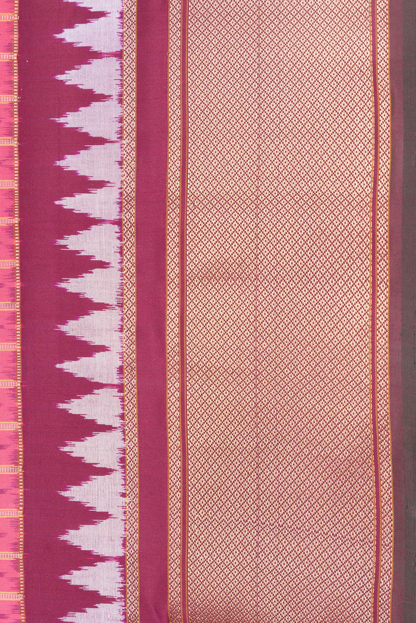 Border image of Pink Dual Tone Double Ikat Saree with Ikat Print on the body and Zari Border. 