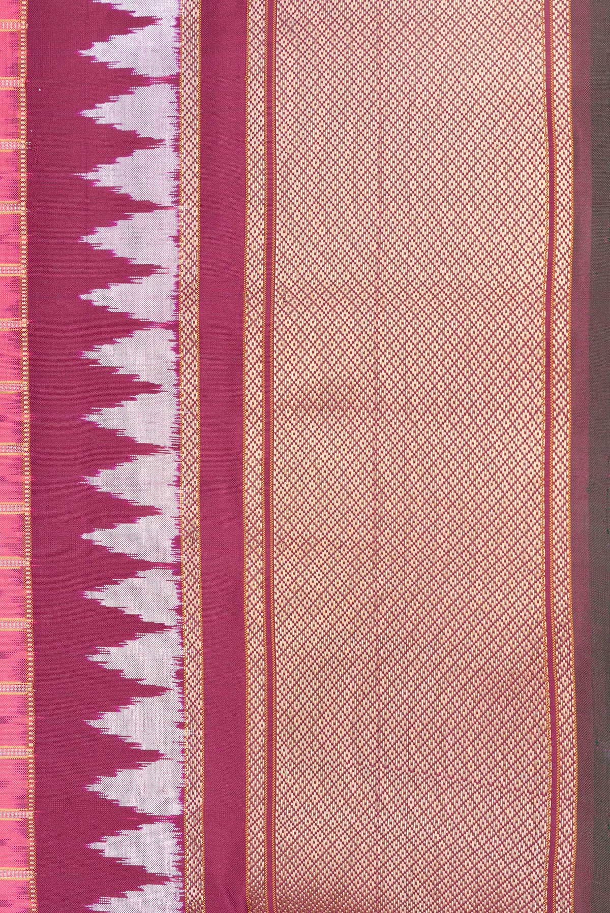 Border image of Pink Dual Tone Double Ikat Saree with Ikat Print on the body and Zari Border. 