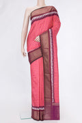 Pink Dual Tone Double Ikat Saree with Ikat Print on the body and Zari Border.  displayed on a mannequin