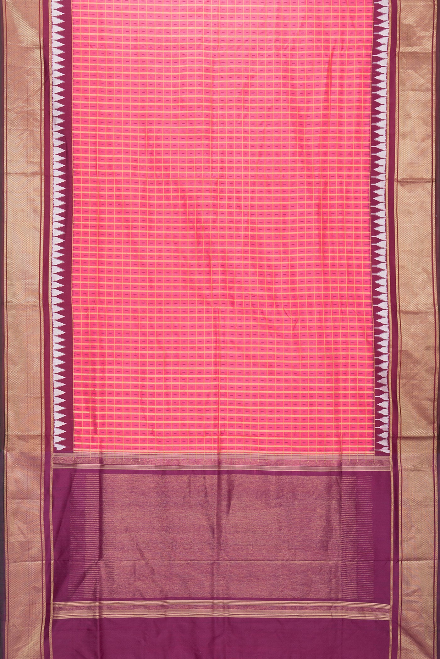 Flat view of Pink Dual Tone Double Ikat Saree with Ikat Print on the body and Zari Border. 