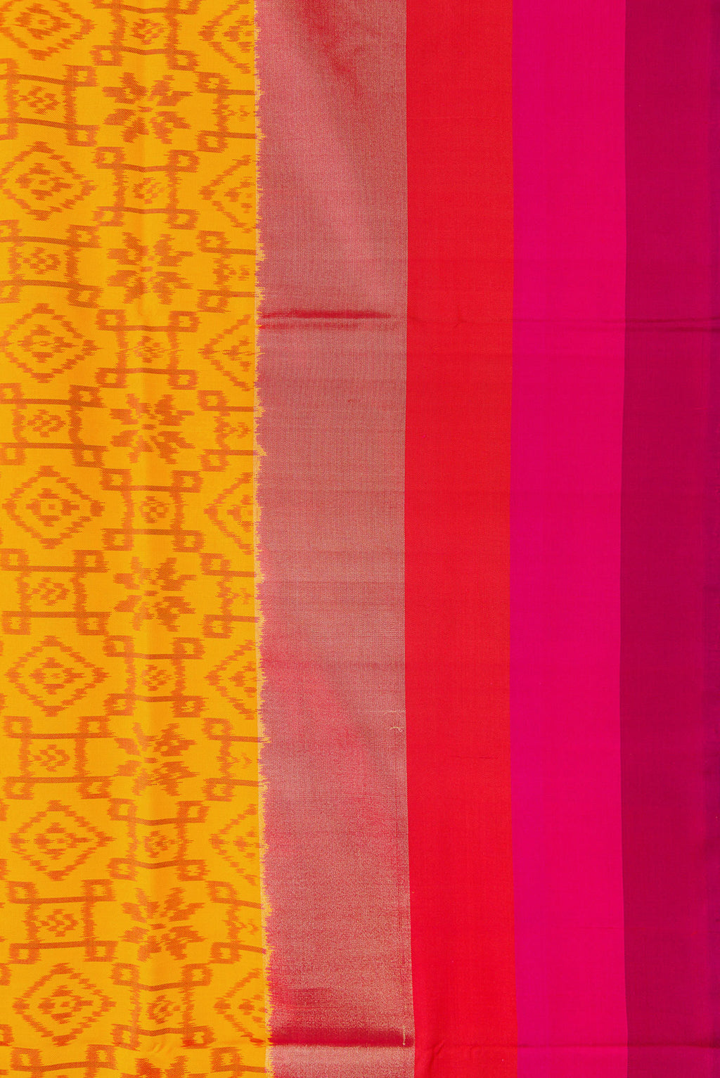 Border image of Mustard Dual Tone Double Ikat Saree with Ikat Print on the body and Zari Border. 