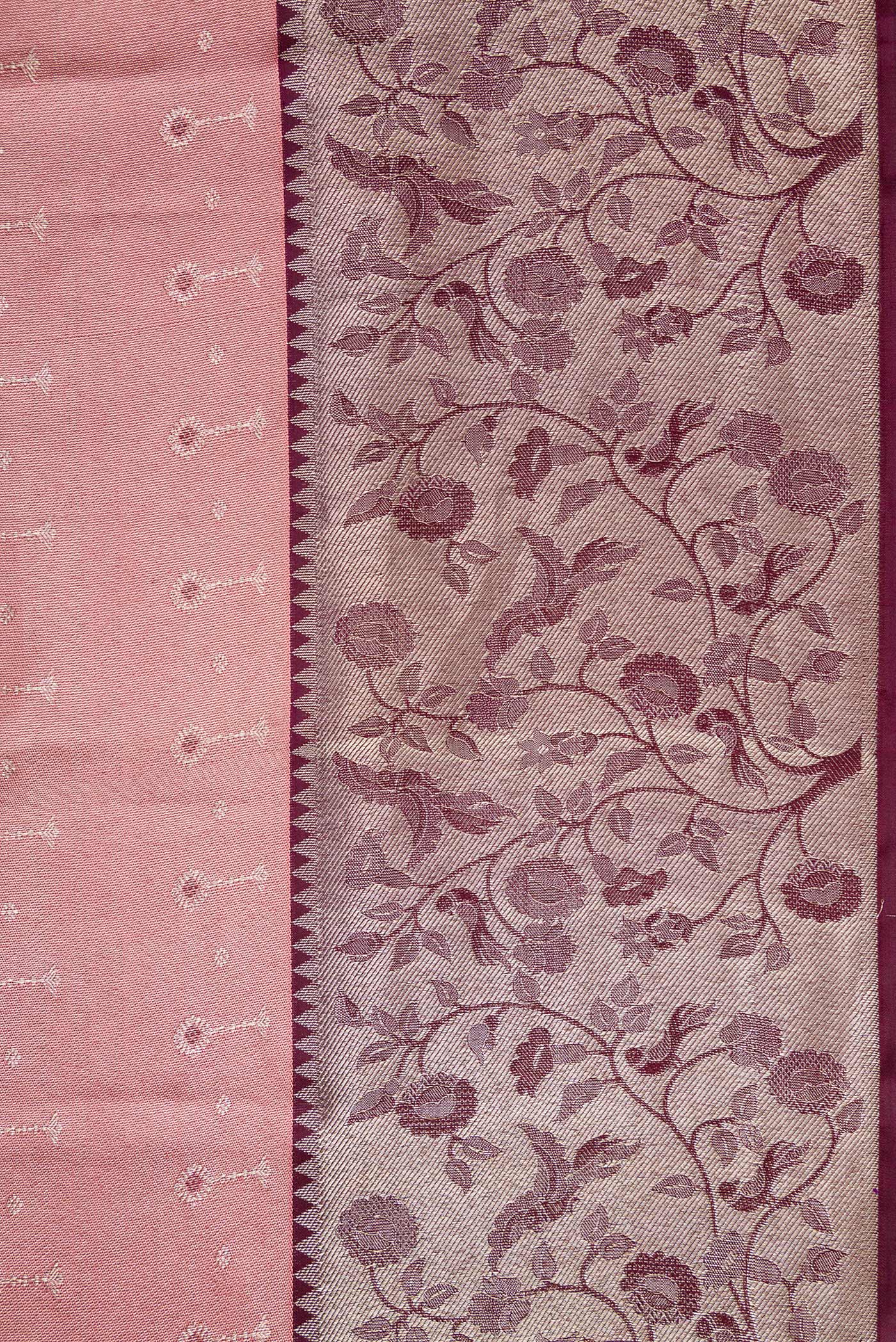 Border image of Pink Dual Tone Kanjivaram Tissue Silk Saree with Zari Brocade on the body and Zari Border. 