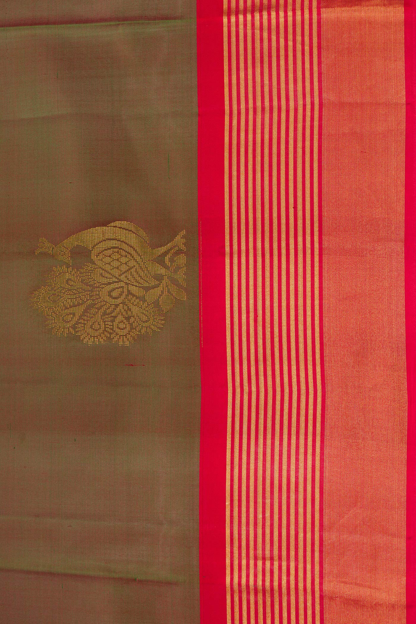 Border image of Bottle Green Dual Tone Soft Silk Saree with Zari Butta on the body and Zari Border. 