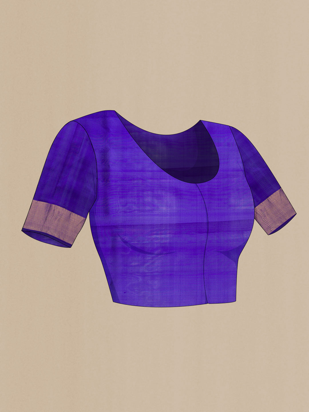 Close up image of the blouse of Brick Orange Dual Tone Soft Silk Saree with Zari Butta on the body and Zari Border. 