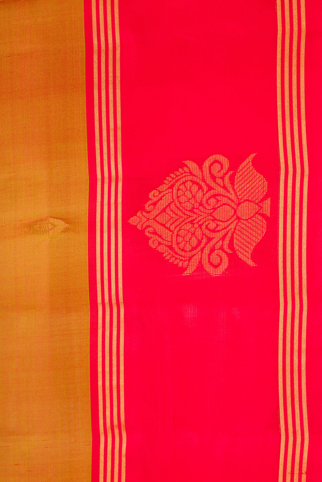 Border image of Mustard Dual Tone Soft Silk Saree with Zari Butta on the body and Fancy Border. 