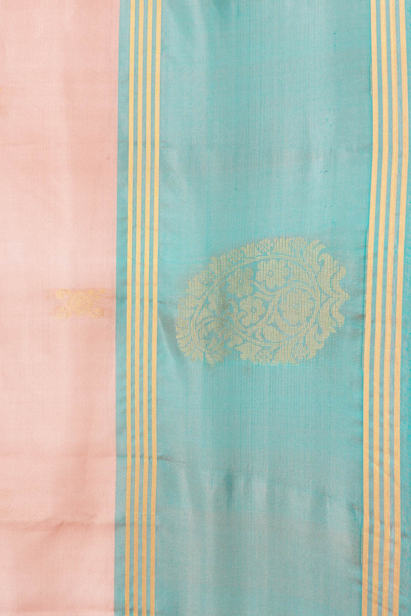 Border image of Peach Dual Tone Soft Silk Saree with Zari Butta on the body and Fancy Border. 