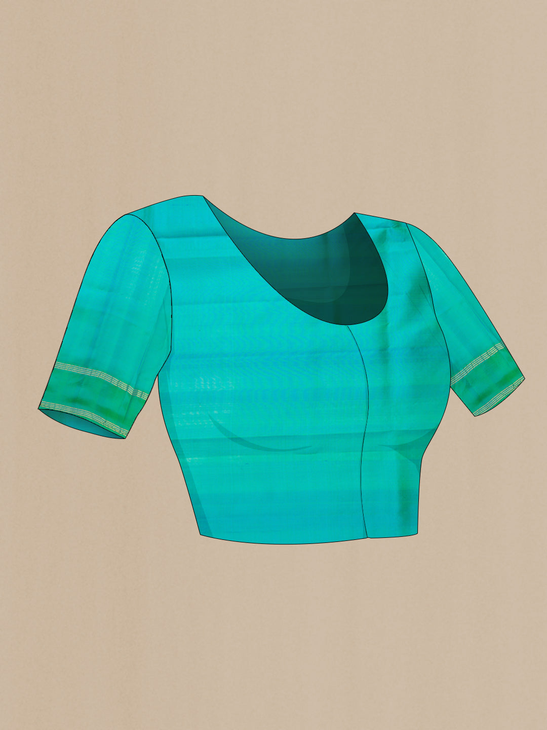 Close up image of the blouse of Mehandi Green Dual Tone Soft Silk Saree with Zari Butta on the body and Fancy Border. 