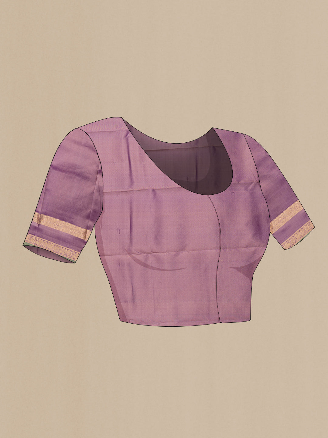 Close up image of the blouse of Rose Gold Dual Tone Kanchipuram Silk Saree with Zari Butta on the body and Zari Border. 