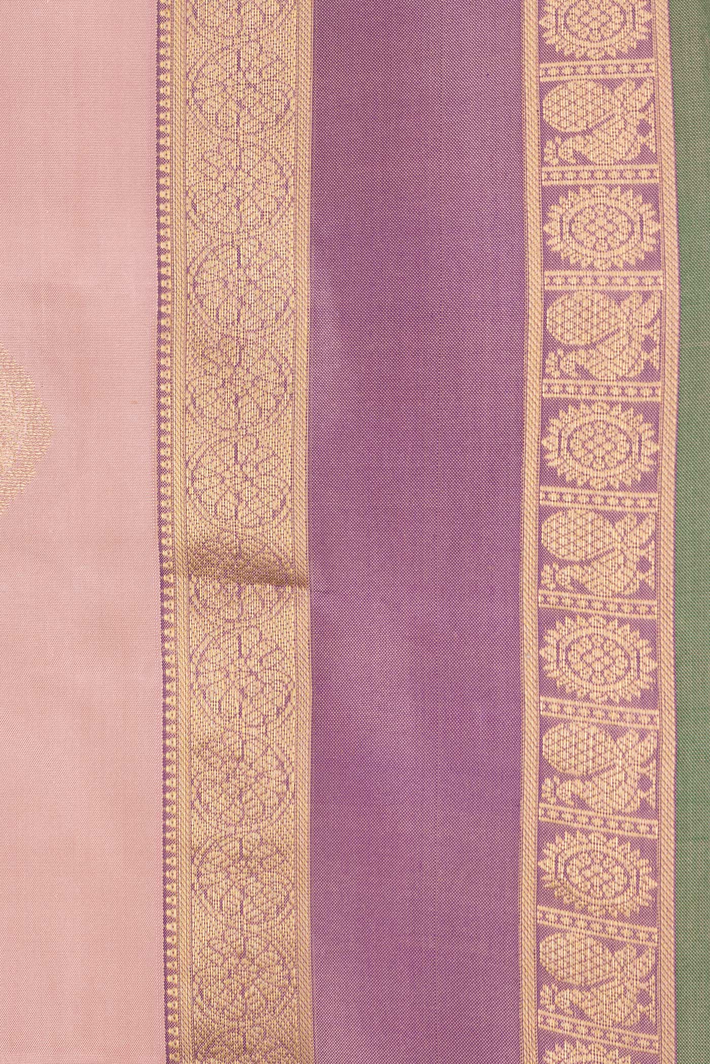 Border image of Rose Gold Dual Tone Kanchipuram Silk Saree with Zari Butta on the body and Zari Border. 