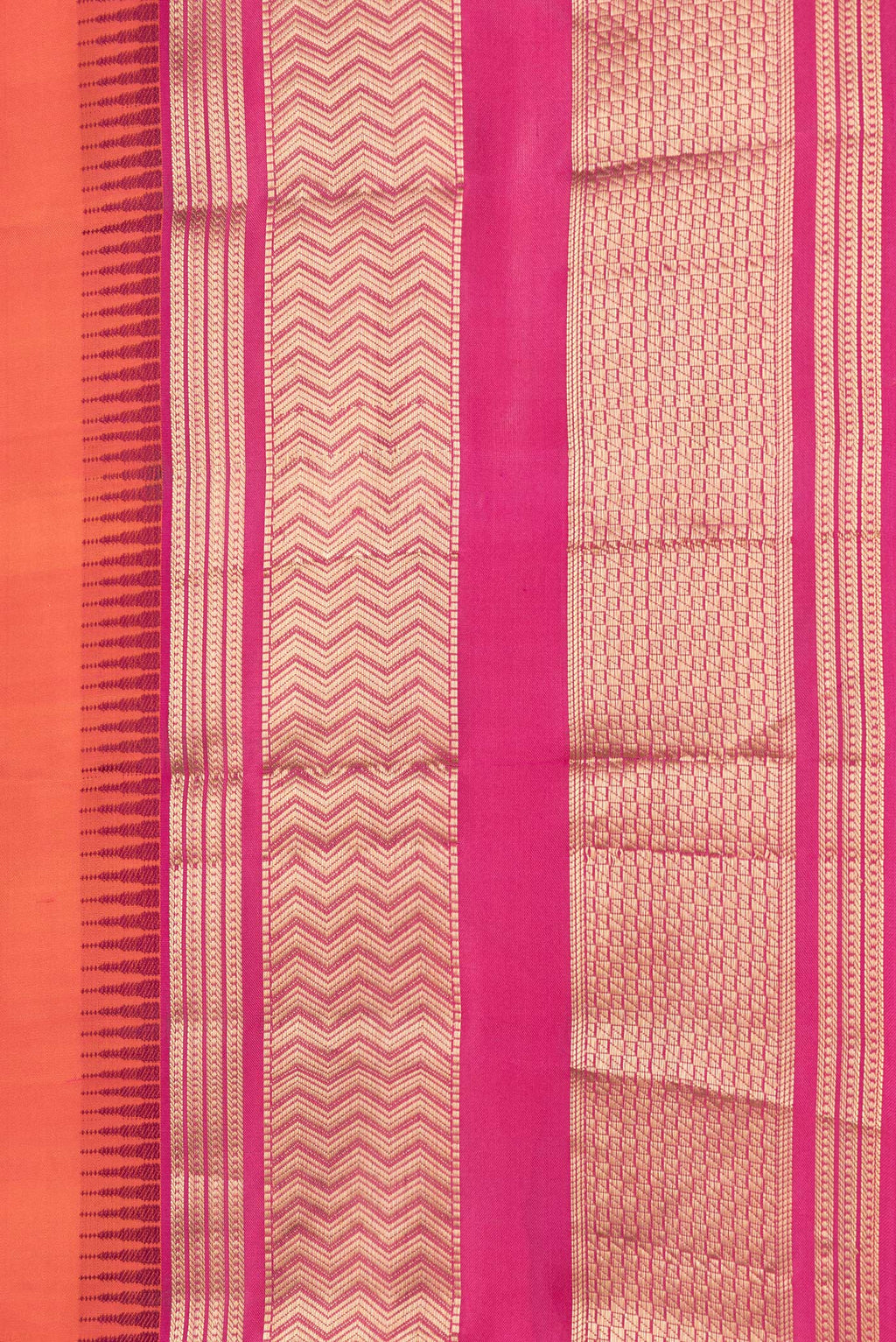 Border image of Orange Dual Tone Kanjivaram Silk Saree with Zari Butta on the body and Zari Border. 
