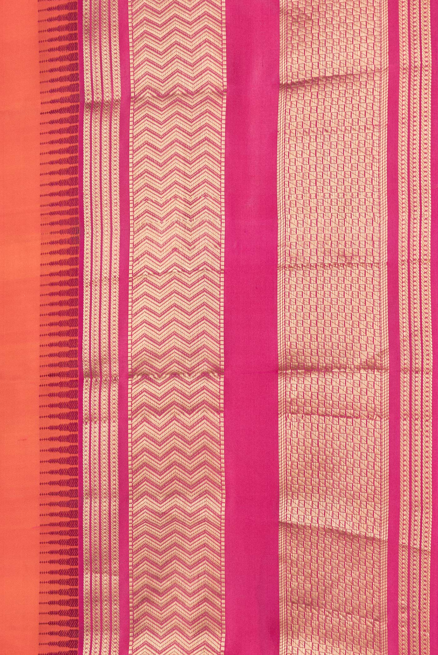 Border image of Orange Dual Tone Kanjivaram Silk Saree with Zari Butta on the body and Zari Border. 