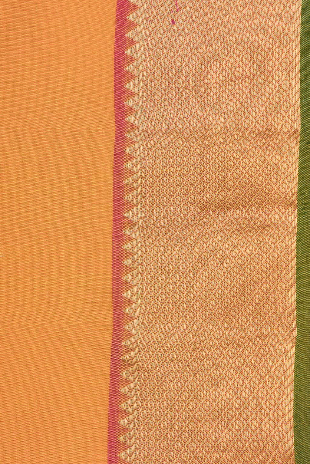 Border image of Orange Dual Tone Kanjivaram Silk Saree with Zari Butta on the body and Zari Border. 