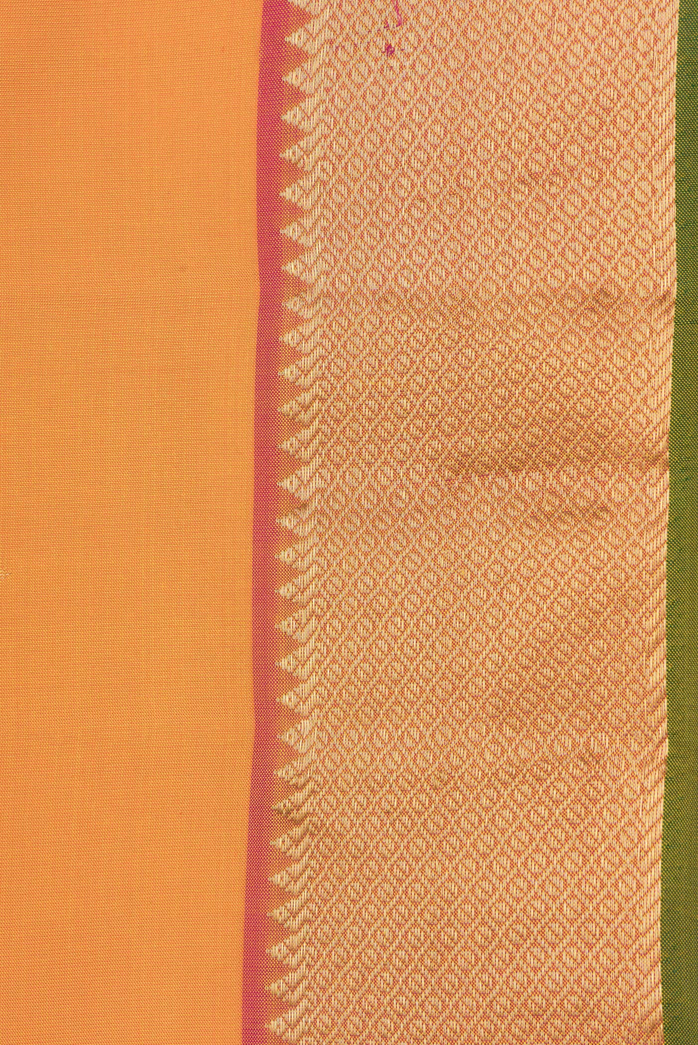Border image of Orange Dual Tone Kanjivaram Silk Saree with Zari Butta on the body and Zari Border. 