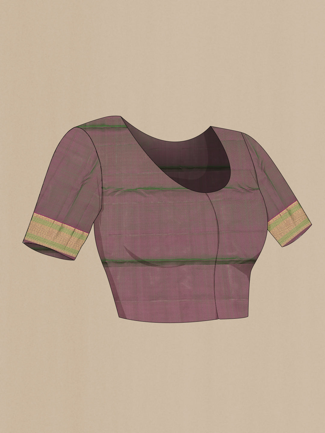 Close up image of the blouse of Green Dual Tone Kanchipuram Silk Saree with Zari Butta on the body and Zari Border. 