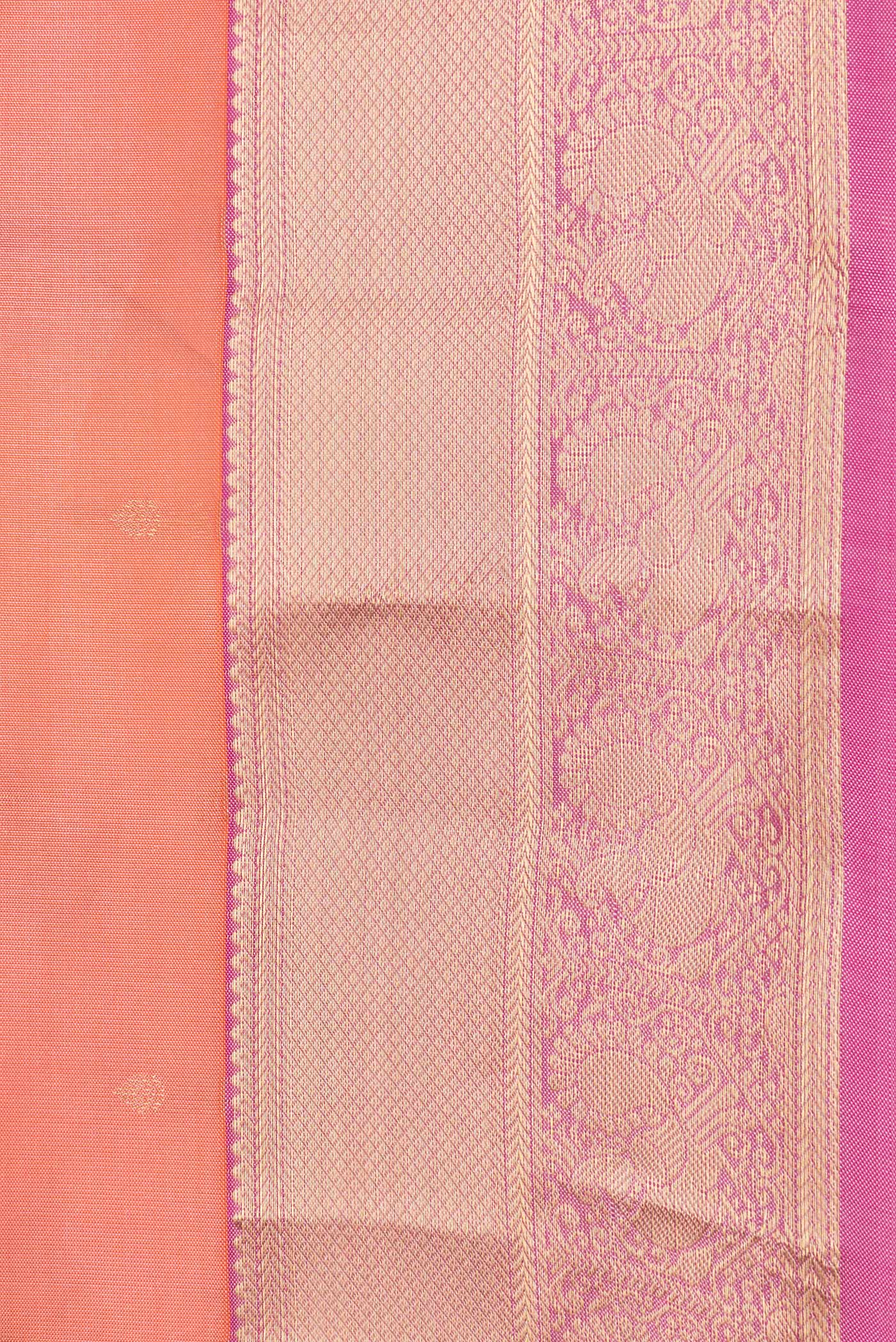 Border image of Peach Dual Tone Kanchipuram Silk Saree with Zari Butta on the body and Zari Border. 