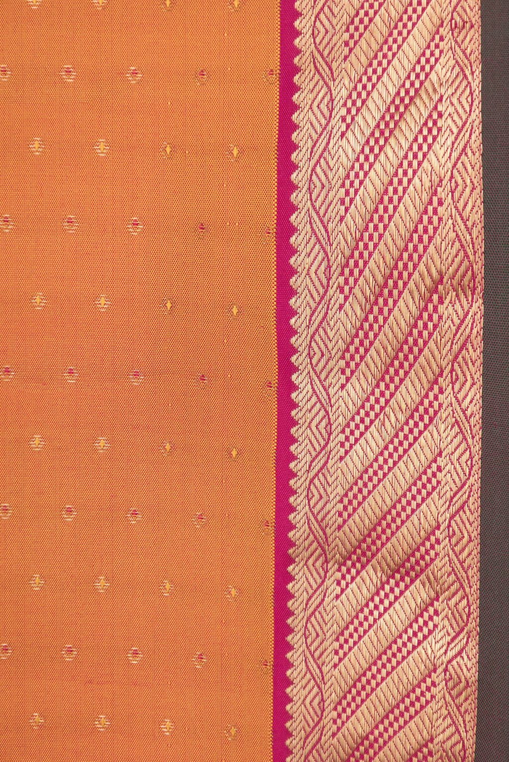 Border image of Mustard Dual Tone Kanchipuram Silk Saree with Zari Butta on the body and Zari Border. 