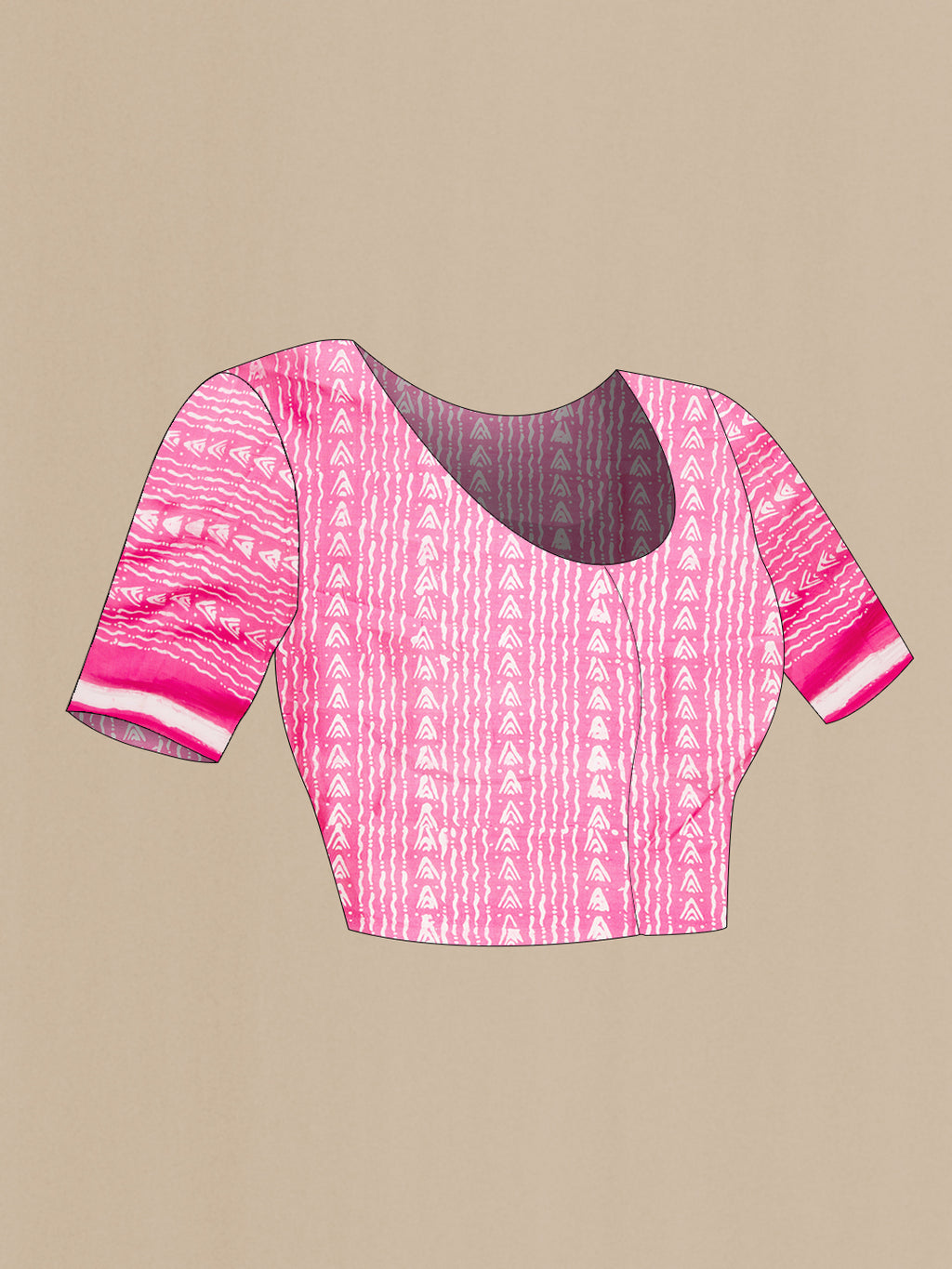 Close up image of the blouse of Pink Dual Tone Tussar Silk Saree with Printed design on the body and Printed Border. 