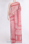 Peach Dual Tone Tussar Silk Saree with Batik Print on the body and Printed Border.  displayed on a mannequin