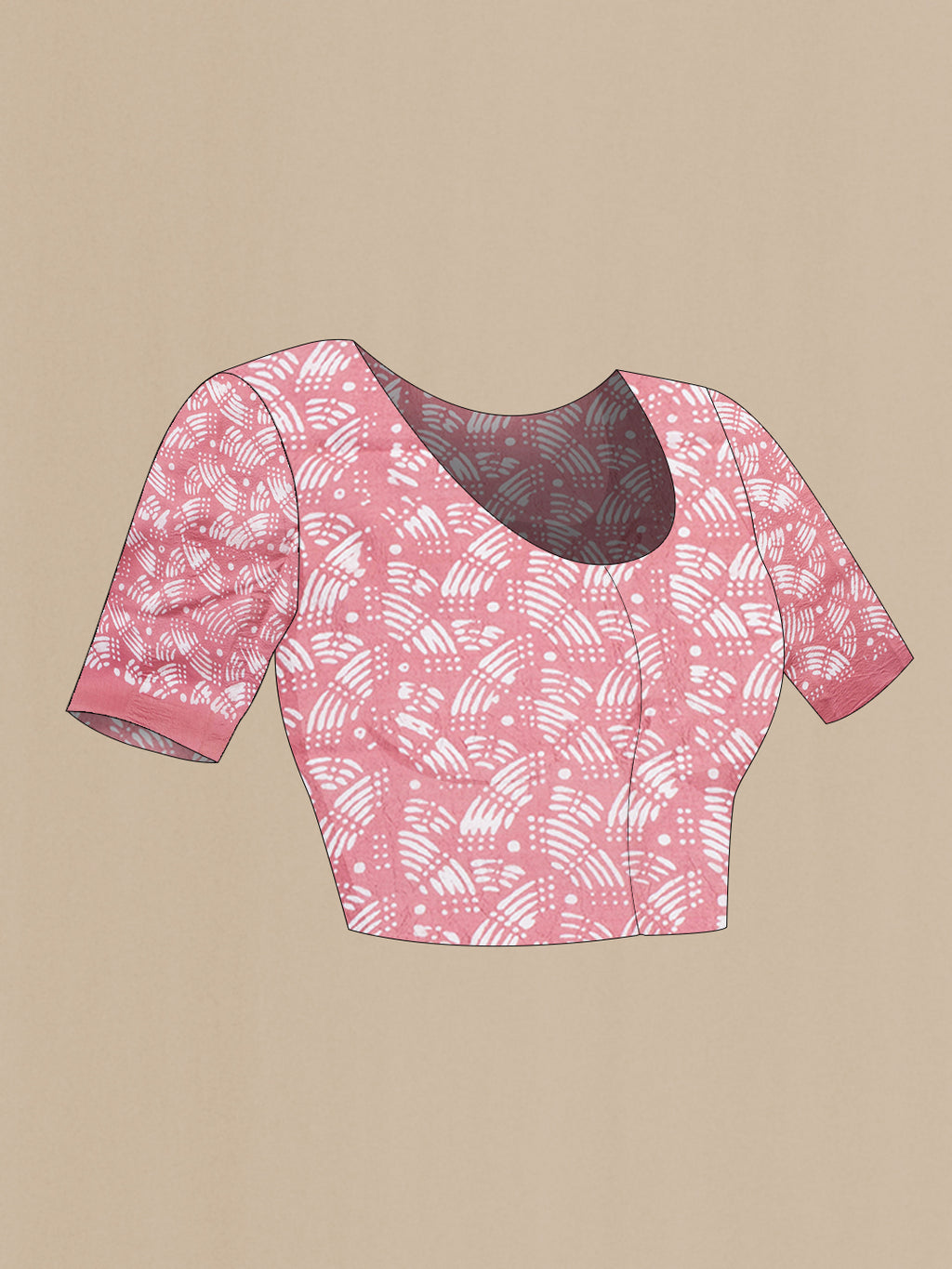 Close up image of the blouse of Pink Tussar Silk Saree with Printed design on the body and Printed Border. 