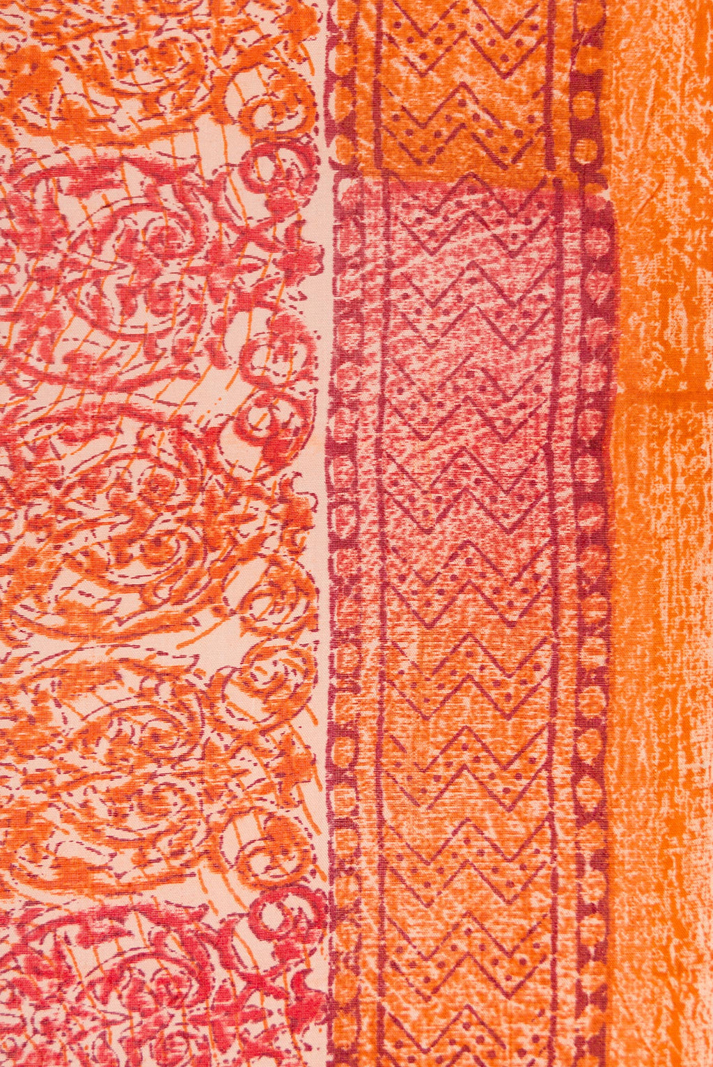 Border image of Orange Dual Tone Tussar Silk Saree with Printed design on the body and Printed Border. 