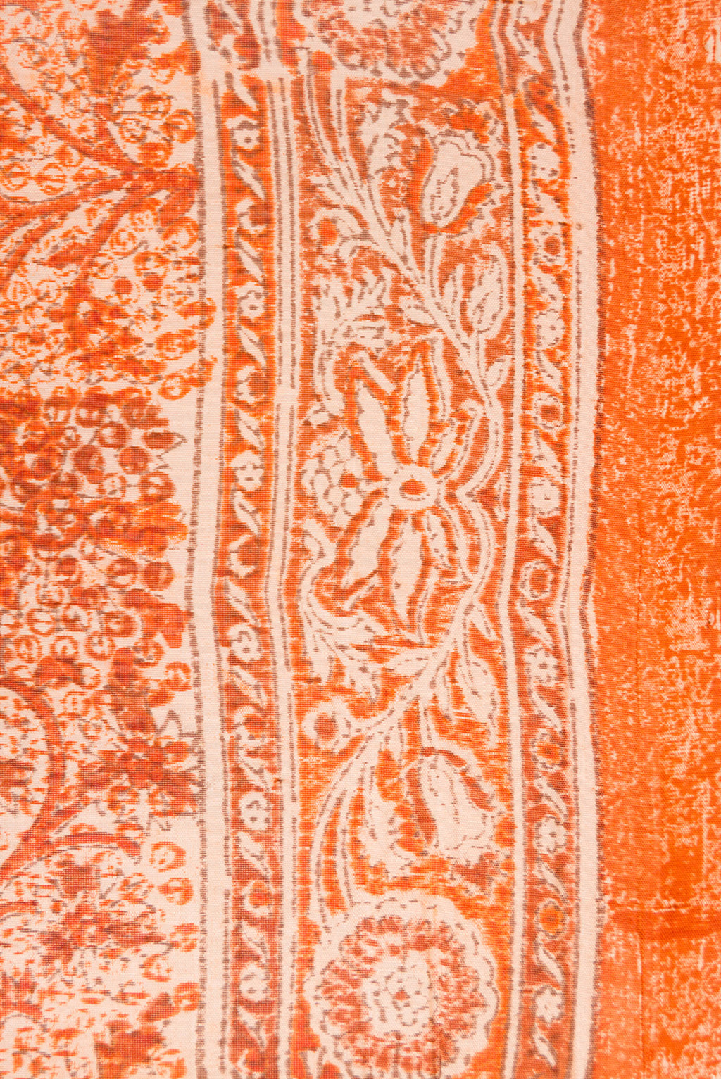 Border image of Orange Dual Tone Tussar Silk Saree with Printed design on the body and Printed Border. 