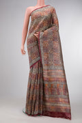 Grey Dual Tone Tussar Silk Saree with Printed design on the body and Printed Border.  displayed on a mannequin