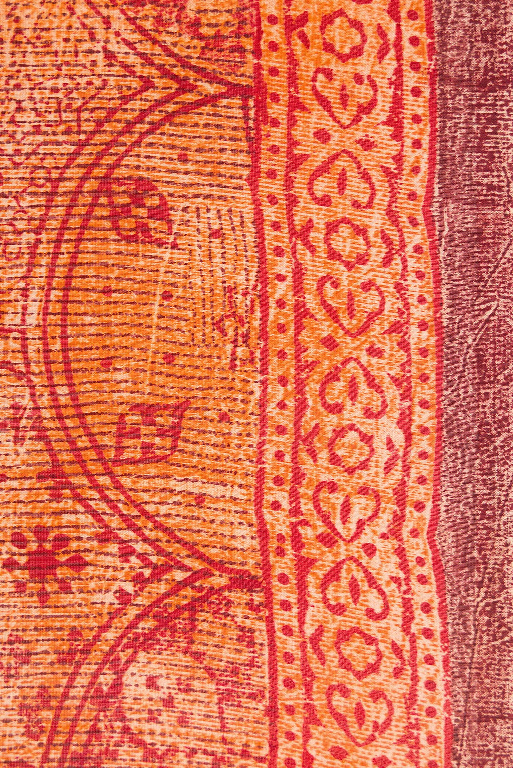 Border image of Orange Dual Tone Tussar Silk Saree with Printed design on the body and Printed Border. 