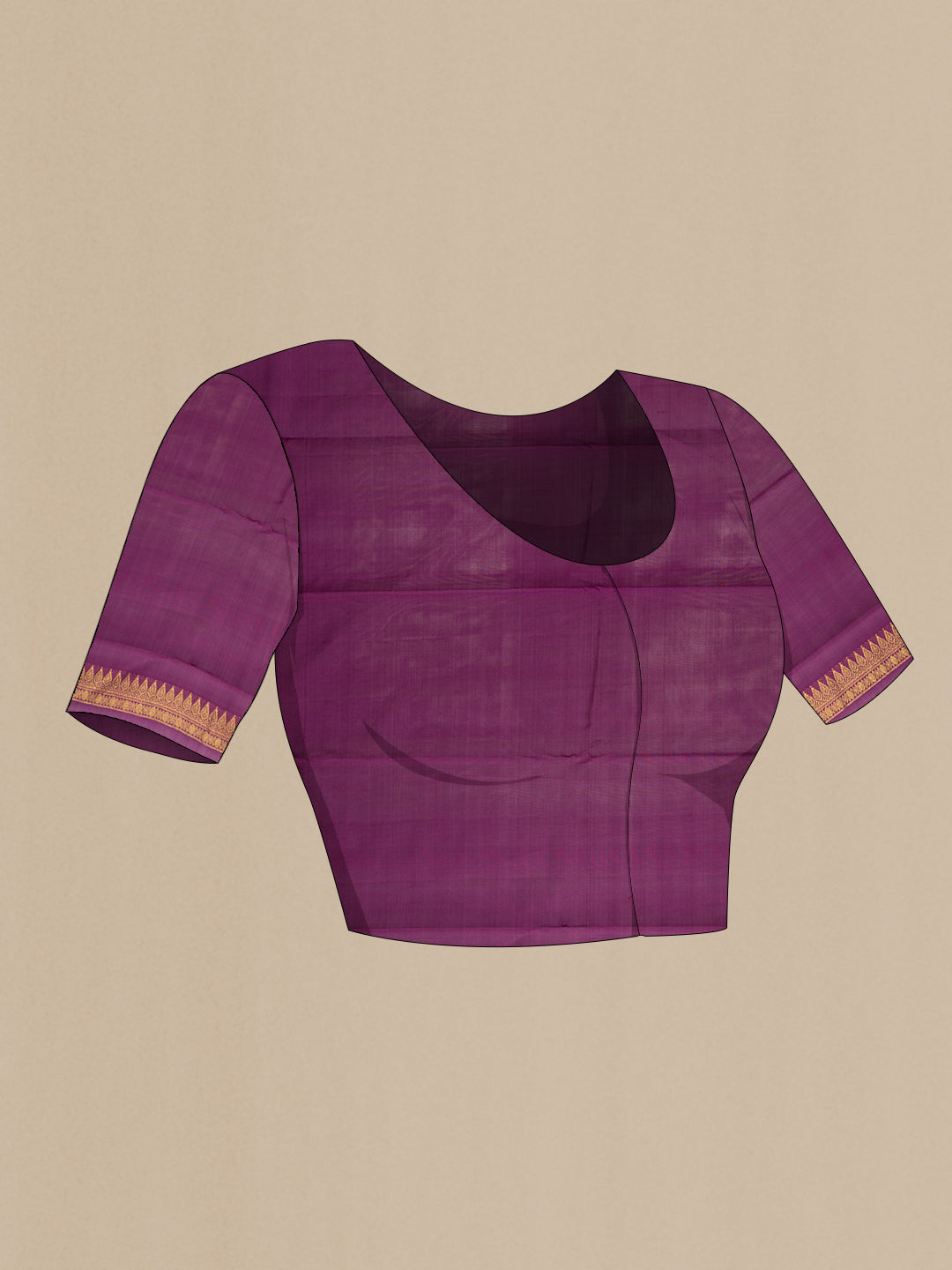 Close up image of the blouse of Burgundy Dual Tone Kanchipuram Silk Saree with Jacquard design on the body and Temple Border. 